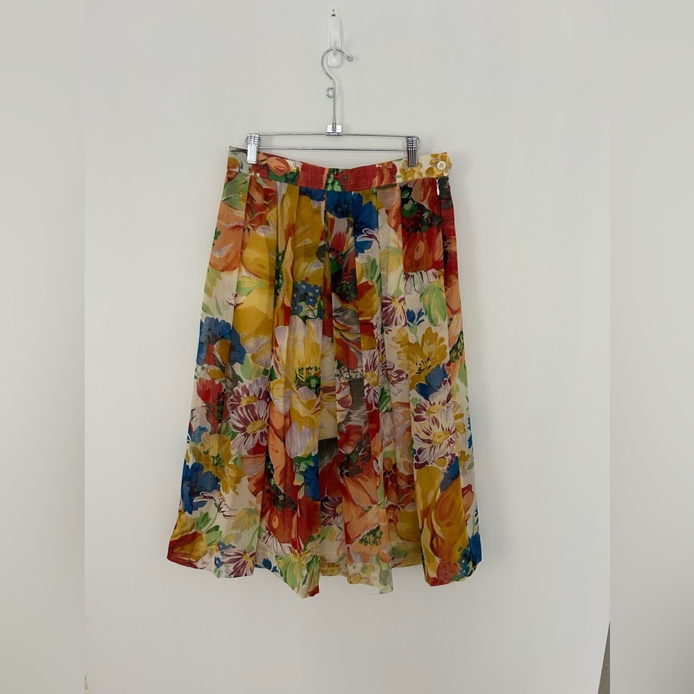 Vintage GEIGER Austrian Fine New Wool Colorful floral Pleated Skirt - Picture 2 of 11